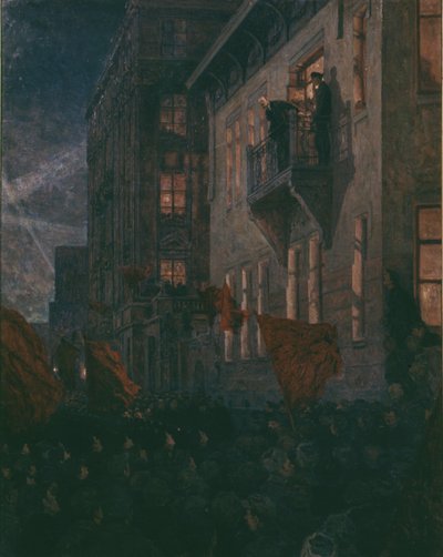 Lenin spricht vom Balkon des Kshesinskaya-Palastes oder V. I. Lenin tritt auf den Balkon des Kshesinsky-Palastes von A. Moravov, Zentralmuseum Lenin, Moskau von Unknown